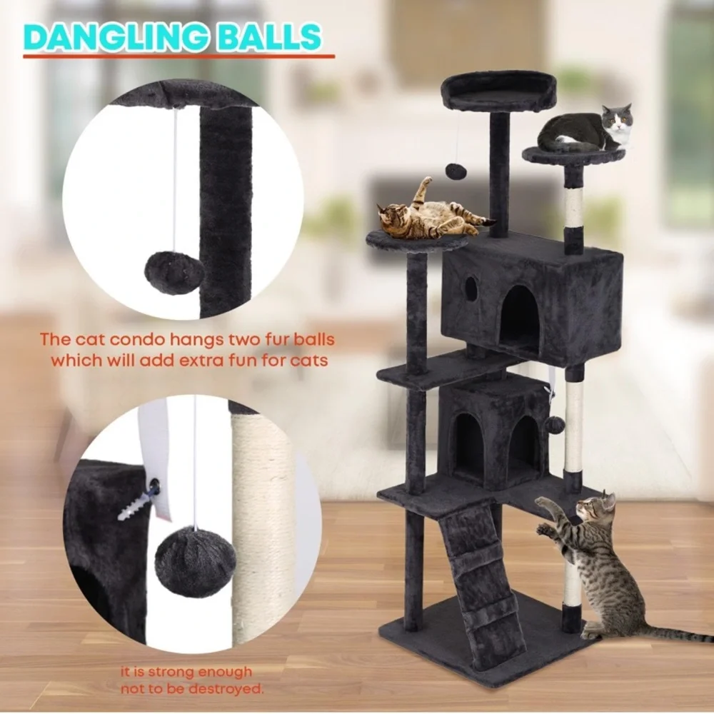 Black Multi-Level Cat Scratcher Tower with Durable Design